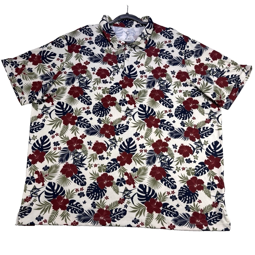 Crown &‎ Ivy Mens XXL Golf Polo Performance Shirt Marlin Floral Cream